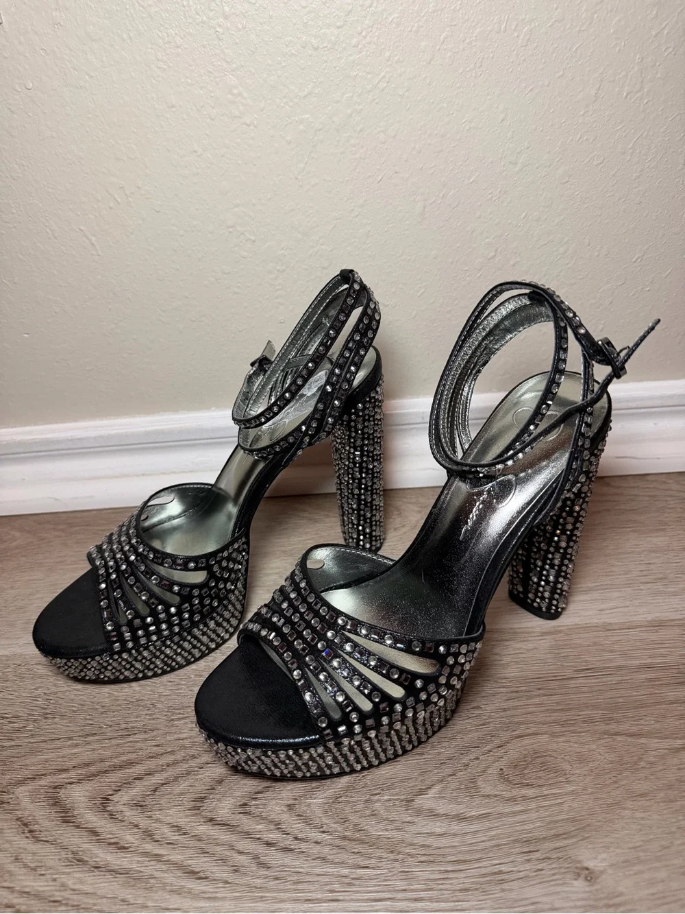 Jessica Simpson Black Rhinestone Platform Heels